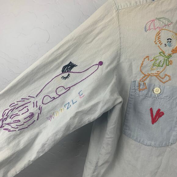 Vtg 1970s TG&Y Embroidered Chambray Shirt Womens Medium Blue Collared Hippie - Picture 13 of 13